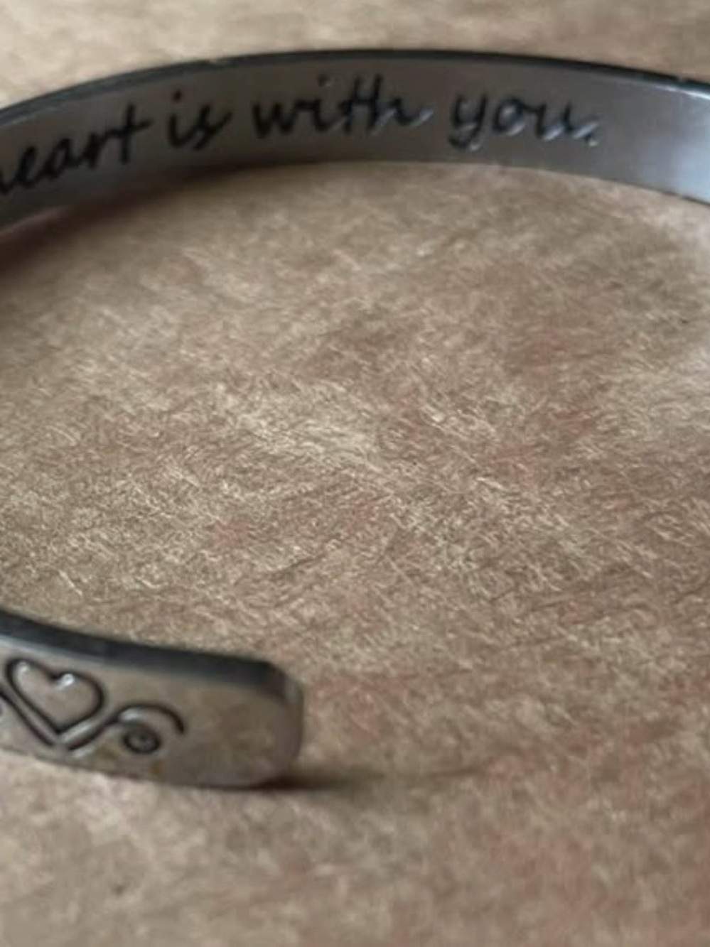 Heart-Engraved Metal Cuff Bracelet - Silver